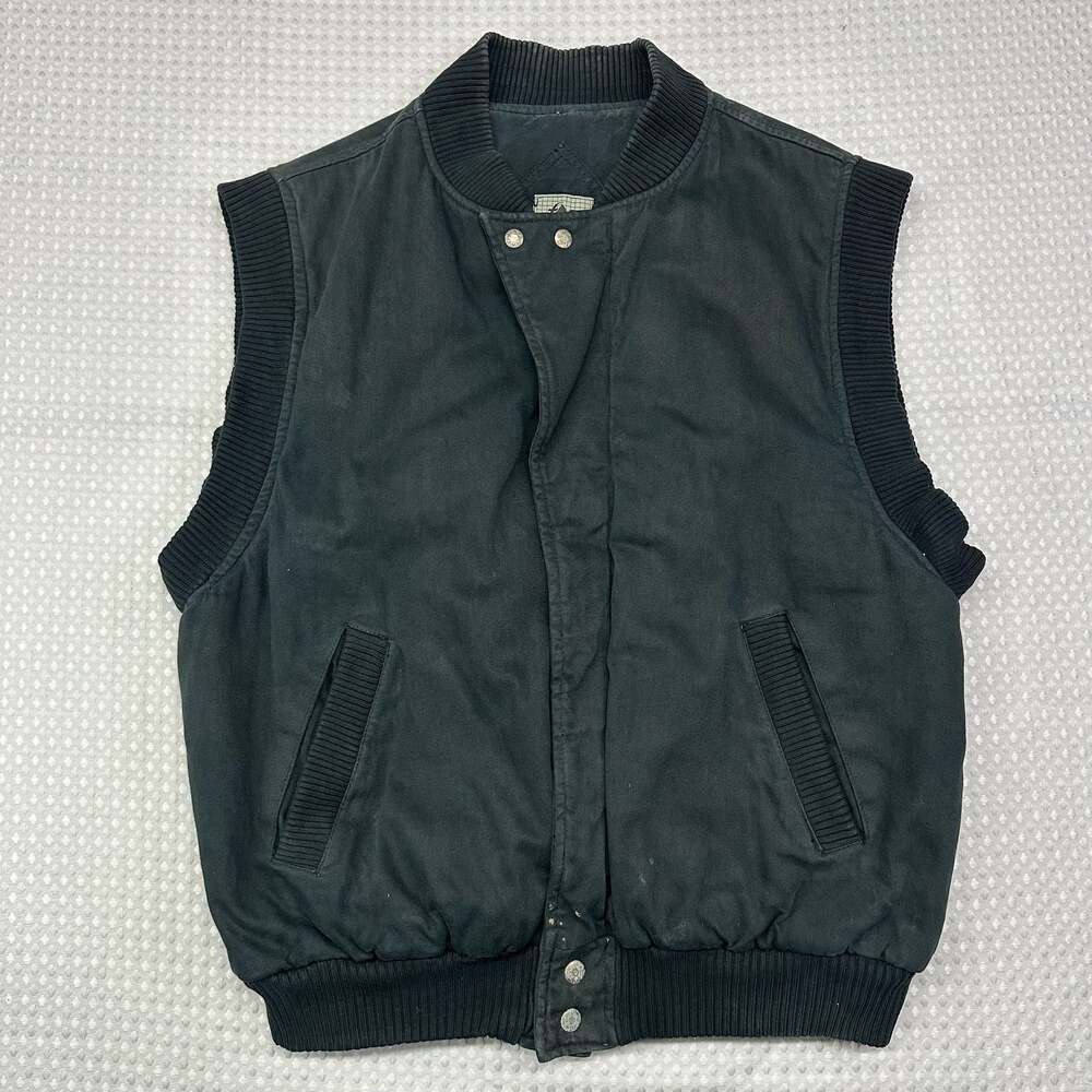 Vintage F.U.'s Black Cotton Bomber Vest Size L Made In Hong Kong